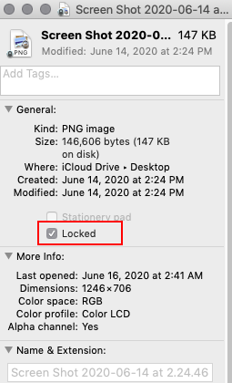 get info window with locked option highlighted