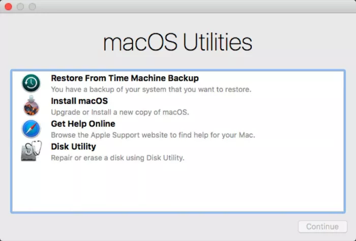 macOS utilities menu