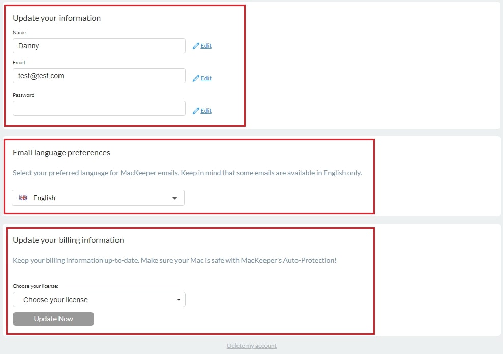 change account details change account details