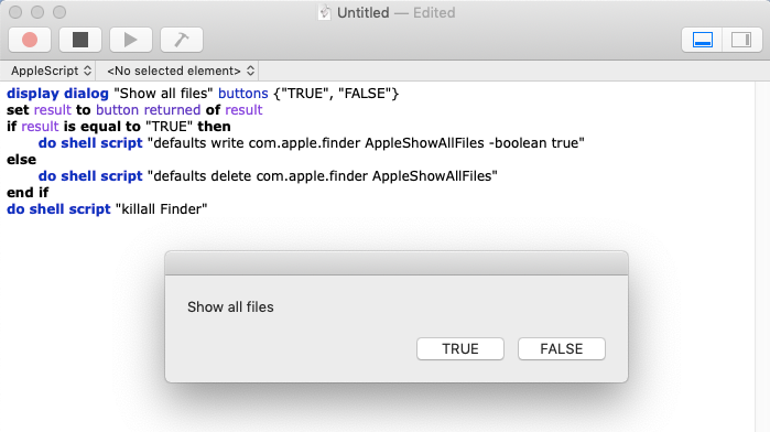 script editor window with a script to make hidden files visible script editor window with a script to make hidden files visible