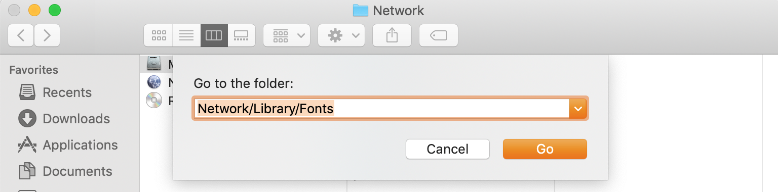 go to fonts folder in network settings in finder go to fonts folder in network settings in finder