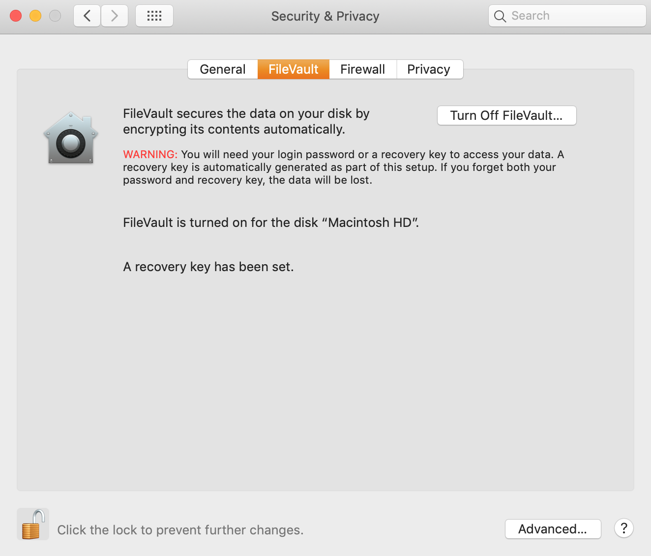 filevault turned on in security and privacy settings filevault turned on in security and privacy settings