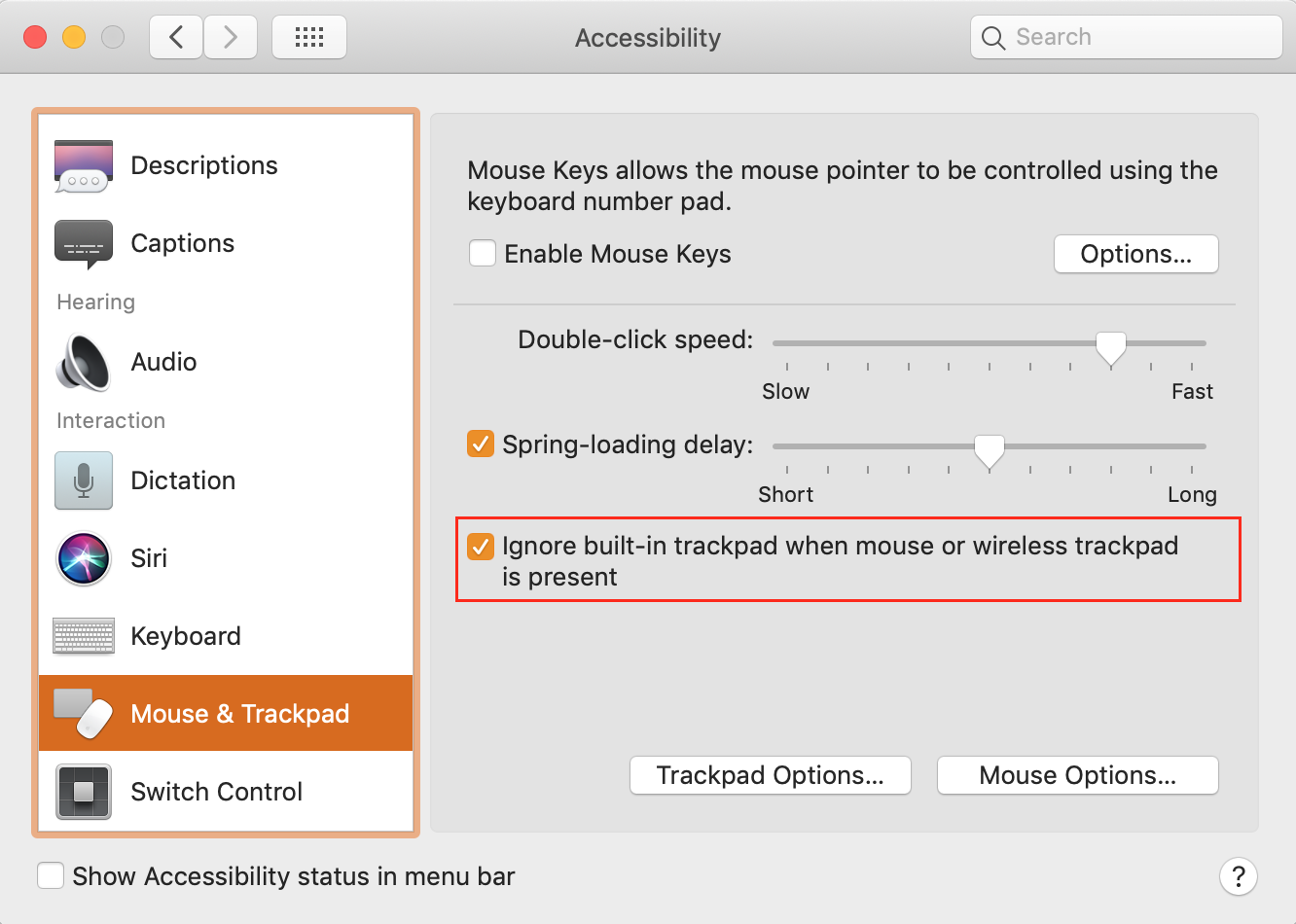 checkbox in the accessibility settings in system preferences checkbox in the accessibility settings in system preferences