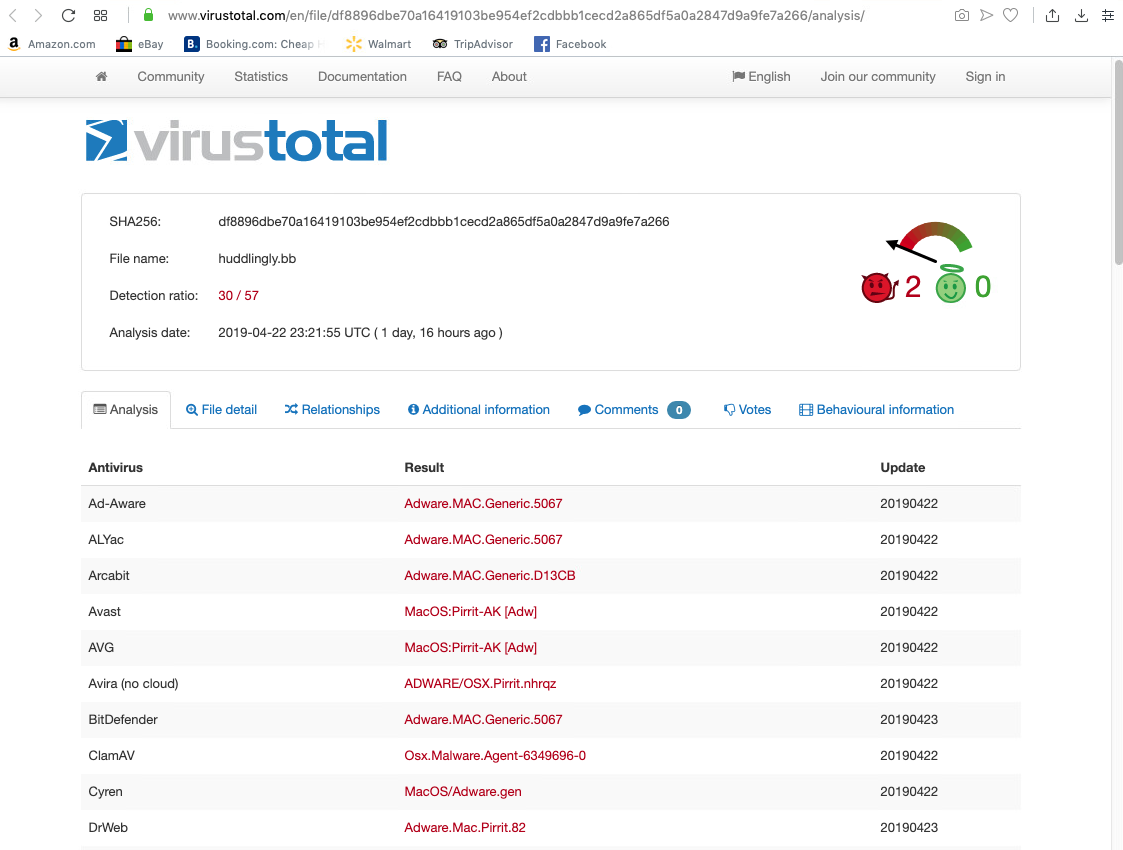 Results of scanning a MacKeeper crack with VirusTotal Results of scanning a MacKeeper crack with VirusTotal
