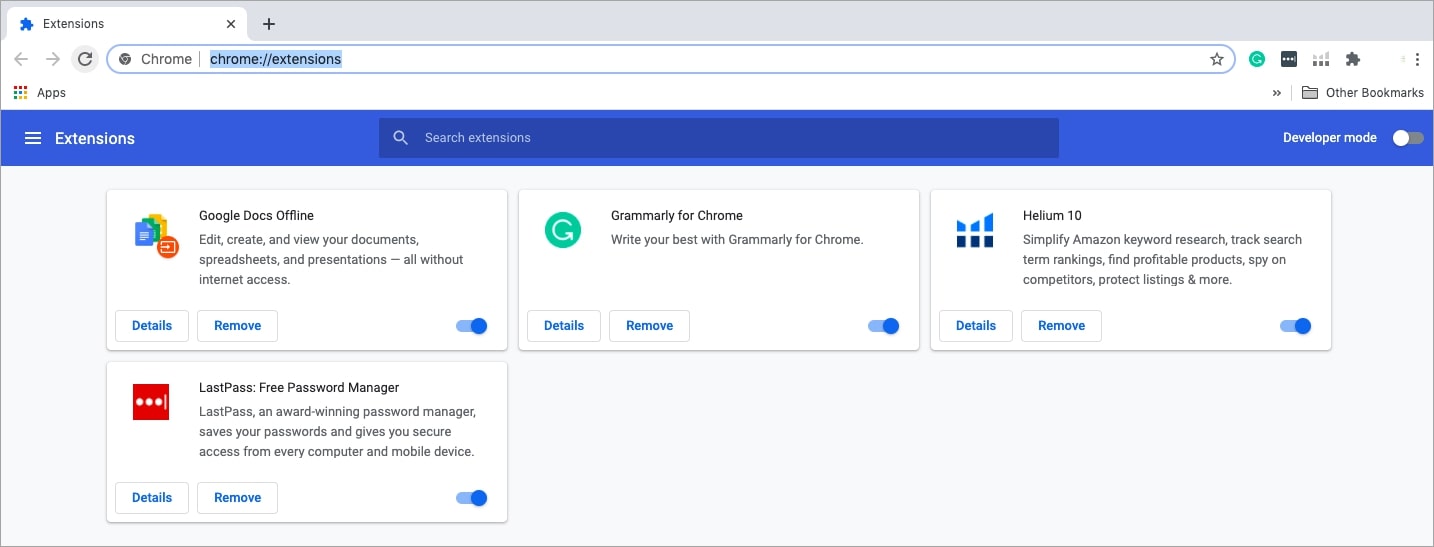 chrome extensions page chrome extensions page