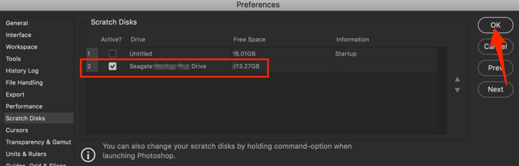 scratch disk preferences window scratch disk preferences window
