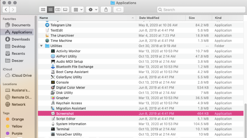 finder applications utilities with screenshot app highlighted finder applications utilities with screenshot app highlighted