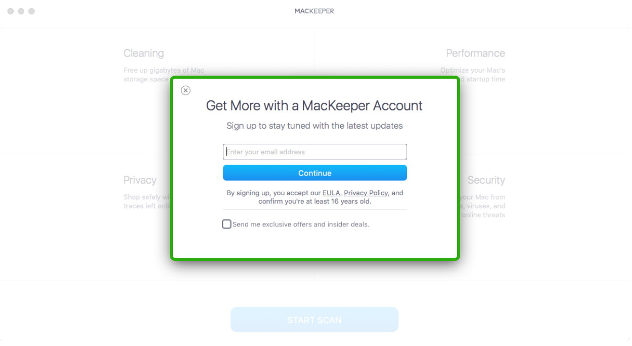 sign up from the MacKeeper app sign up from the MacKeeper app