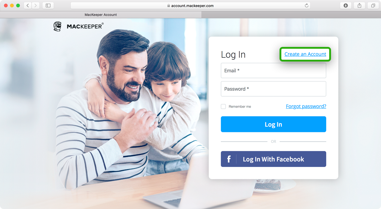 sign up from the MacKeeper account page sign up from the MacKeeper account page