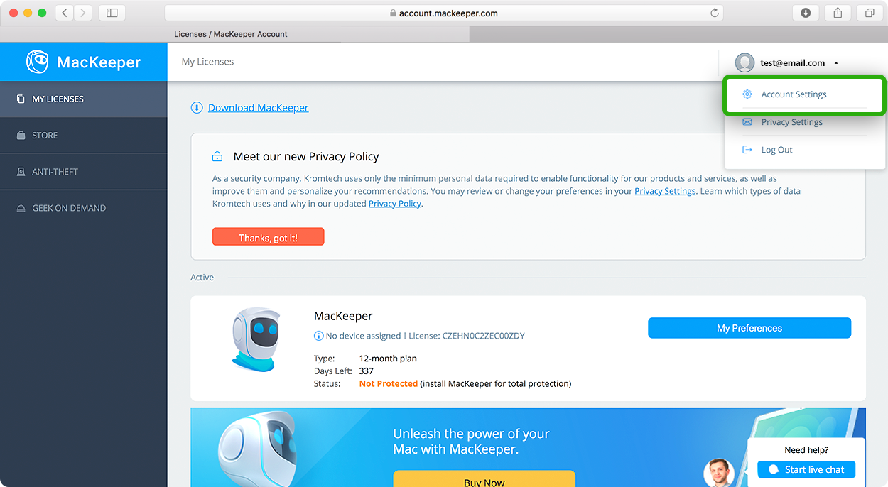 Change your MacKeeper email and password Change your MacKeeper email and password